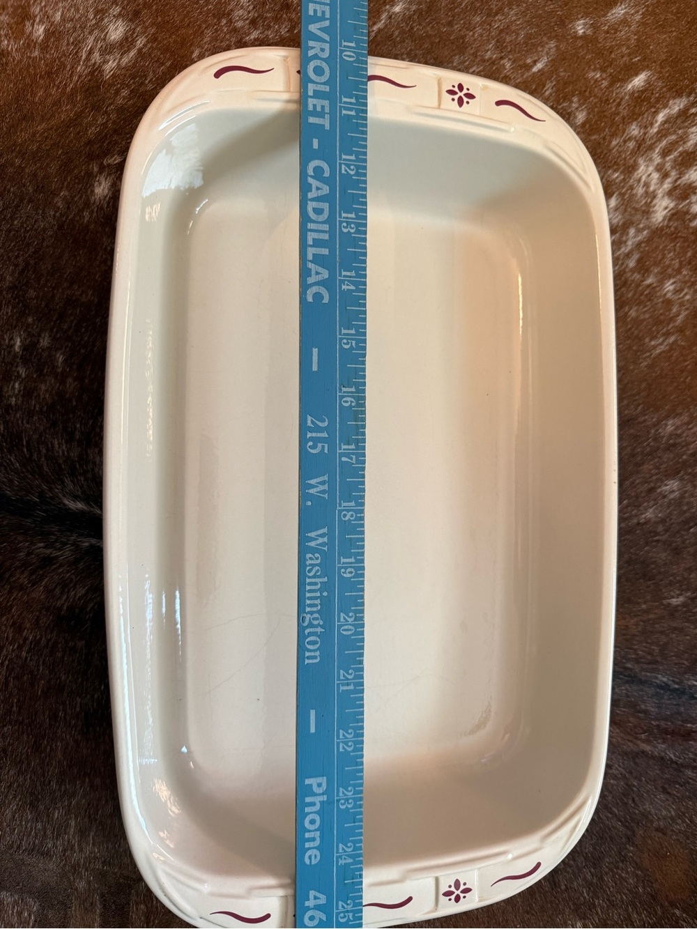 Longaberger Cream Ceramic Baking Dish with Burgundy Accent